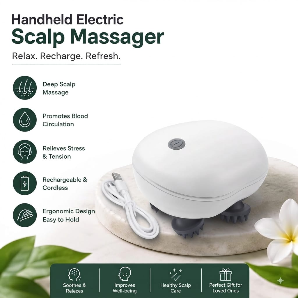 Rechargeable Smart Scalp Massager 4 Head Electric Hair Growth & Headache (Sir Dard) Relief Device