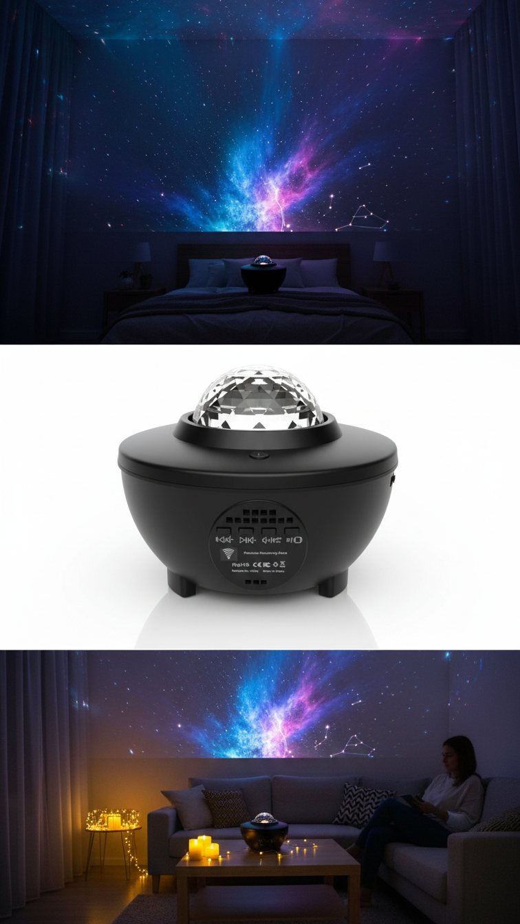 Starry Sky Projector Light with Built-in Speaker & Mic – Galaxy Night Light for Bedroom, Gaming Room & Party Decor