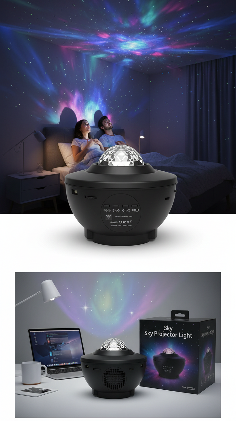 Starry Sky Projector Light with Built-in Speaker & Mic – Galaxy Night Light for Bedroom, Gaming Room & Party Decor