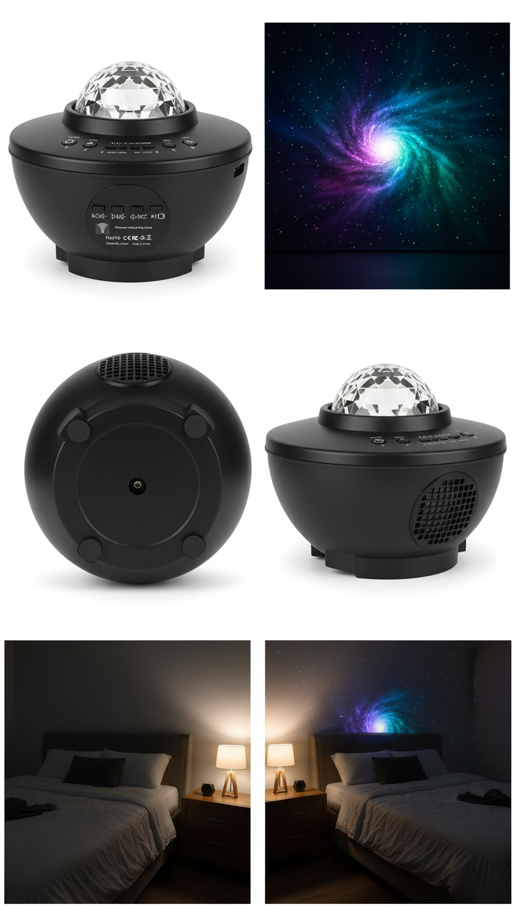 Starry Sky Projector Light with Built-in Speaker & Mic – Galaxy Night Light for Bedroom, Gaming Room & Party Decor