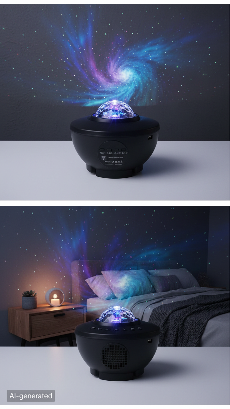 Starry Sky Projector Light with Built-in Speaker & Mic – Galaxy Night Light for Bedroom, Gaming Room & Party Decor