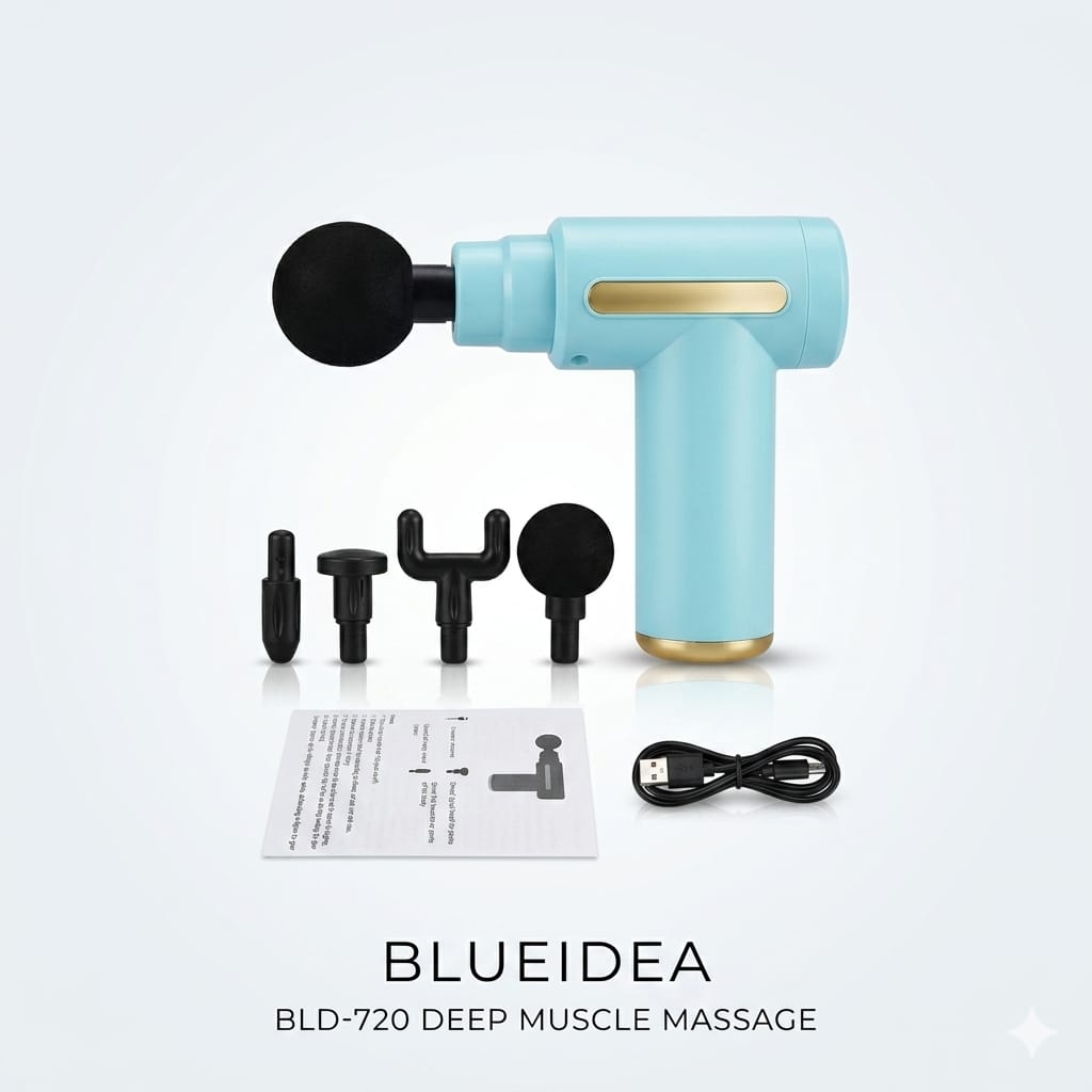 Deep Tissue Massage Gun 6 Speed Levels 4 Heads Rechargeable Percussion Massager for Muscle Pain Relief & Recovery