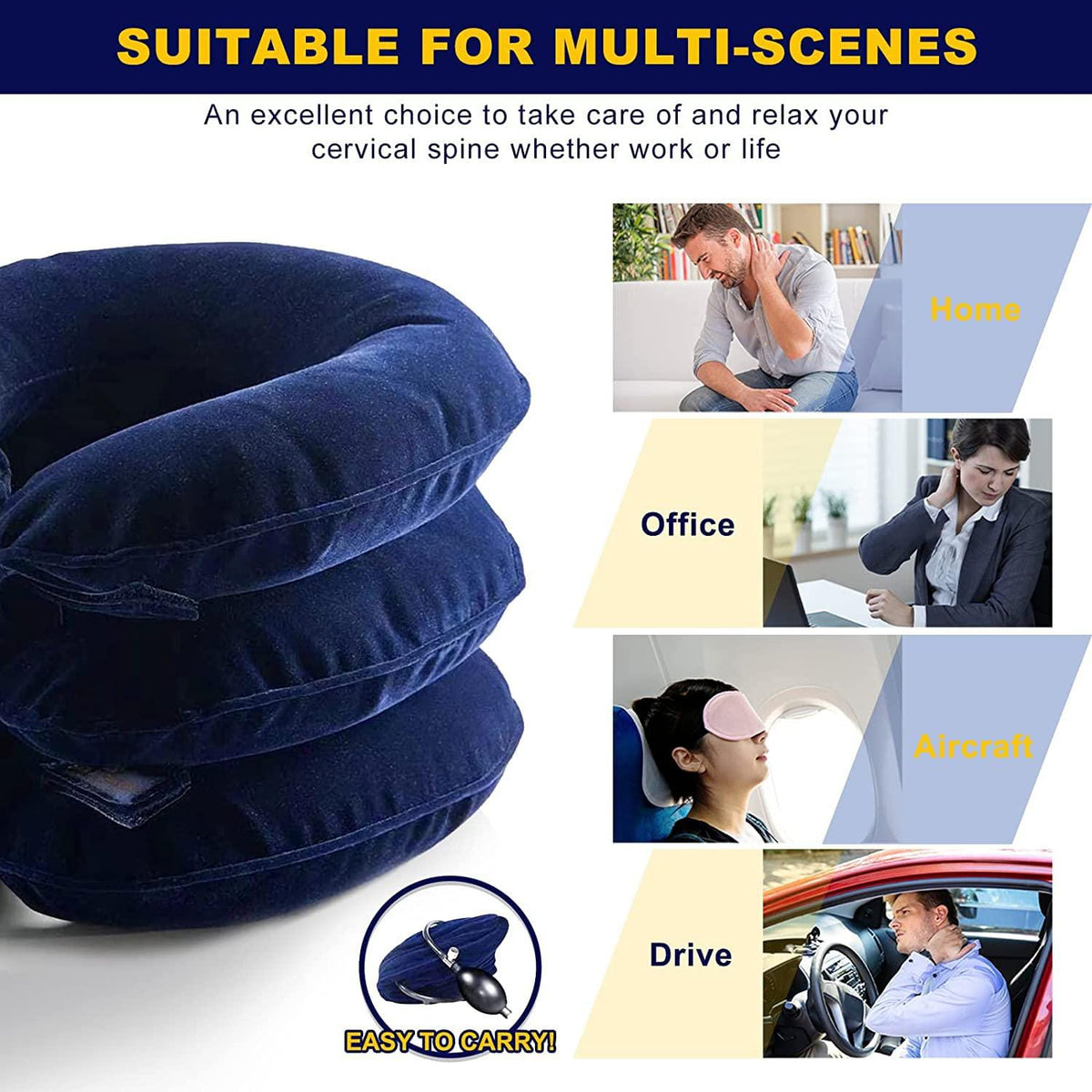 Cervical Neck Traction Pillow | Neck Pain Stiffness & Shoulder Pain Relief | Adjustable Neck Support for Relaxation & Posture Support