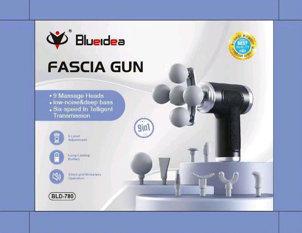 9-in-1 Rechargeable Electric Massage Gun | Deep Tissue Percussion Massager with 9 Interchangeable Massage Heads & 6 Speed Levels