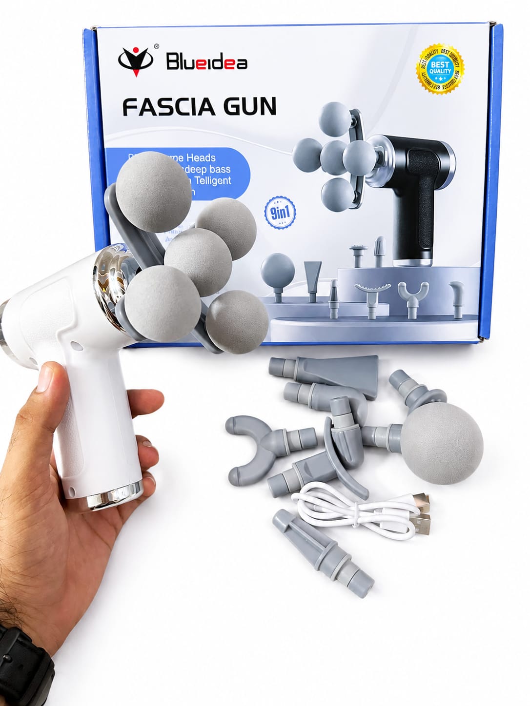 9-in-1 Rechargeable Electric Massage Gun | Deep Tissue Percussion Massager with 9 Interchangeable Massage Heads & 6 Speed Levels