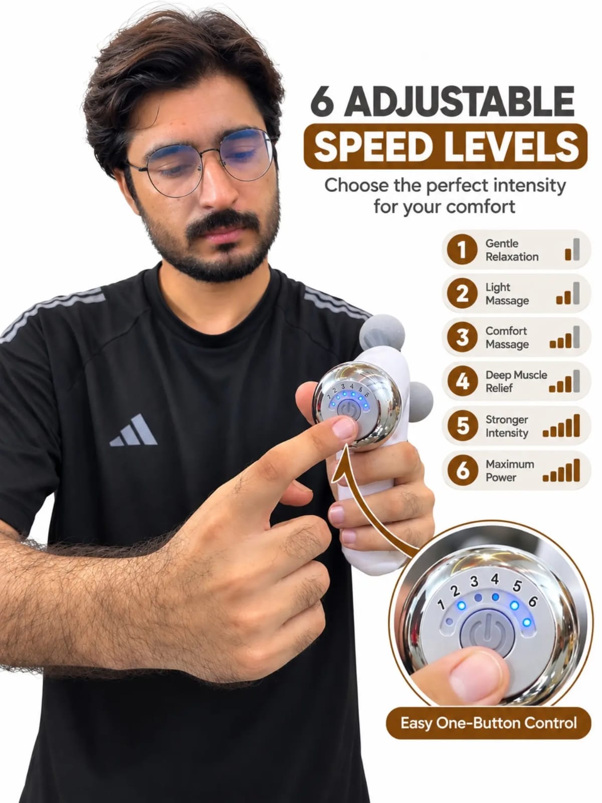 9-in-1 Rechargeable Deep Tissue Massage Gun | 9 Massage Heads, 6 Speeds & Powerful Low-Noise Percussion