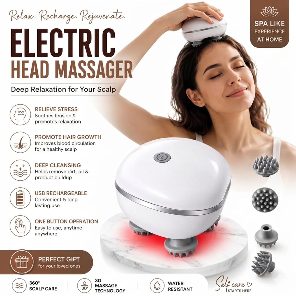 Rechargeable Smart Scalp Massager 4 Head Electric Hair Growth & Headache (Sir Dard) Relief Device