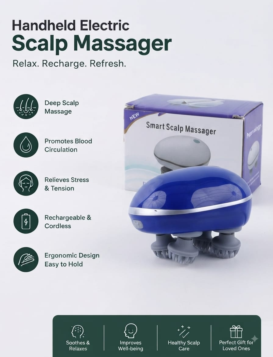 Rechargeable Smart Scalp Massager 4 Head Electric Hair Growth & Headache (Sir Dard) Relief Device