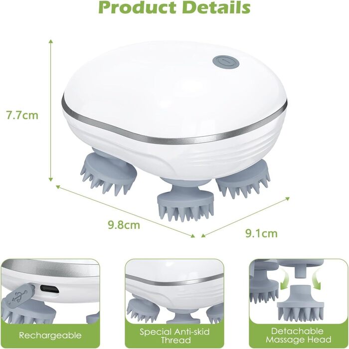 Smart Rechargeable Scalp Massager for Headache Relief, Stress Relief & Scalp Care | Electric Head Massage Brush for Men & Women | Deep Scalp Massage & Soothing Self-Care Device